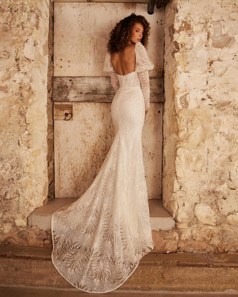 Lp2251 strapless boho wedding dress with removable sleeves and sparkly beaded lace1